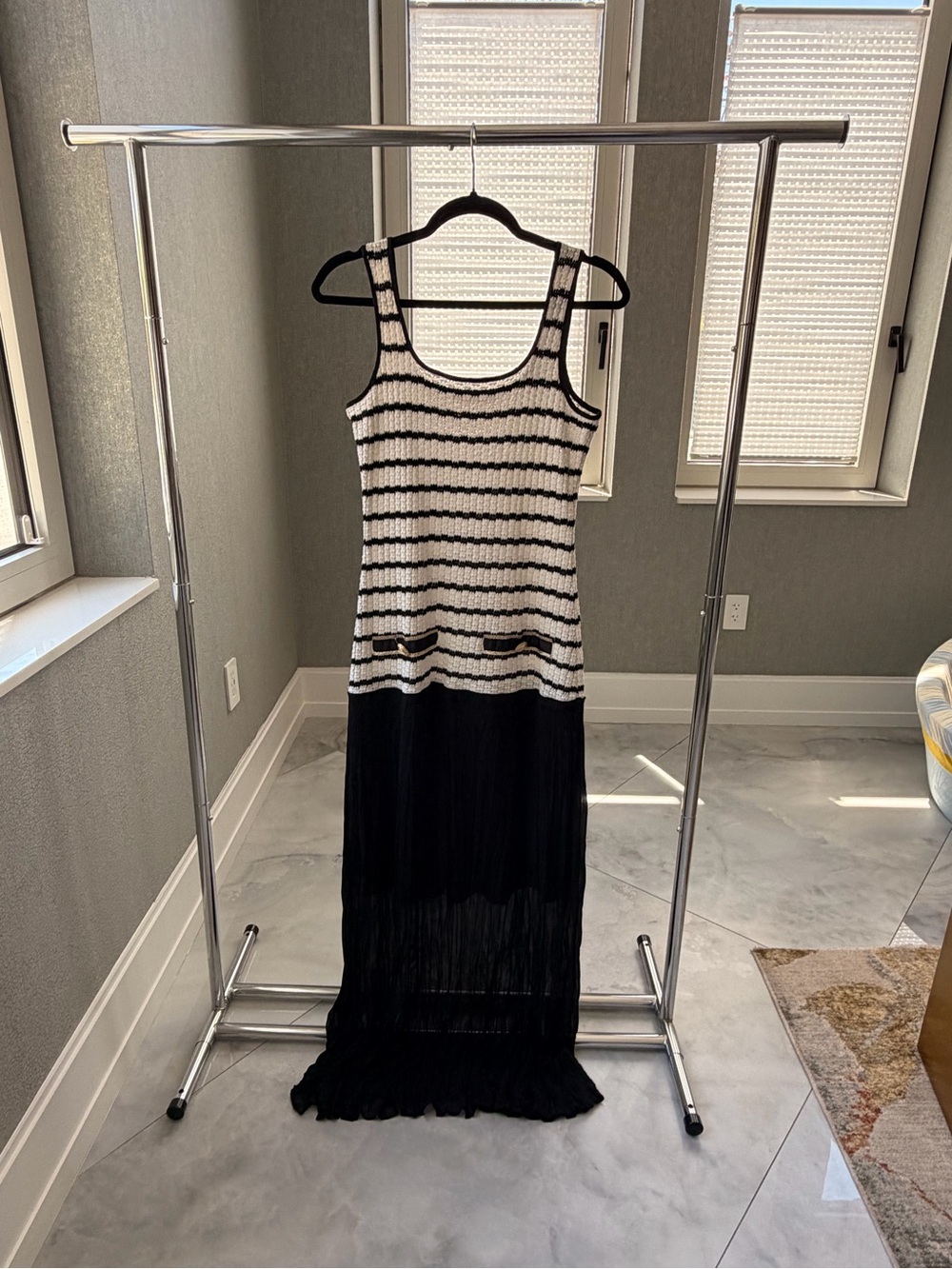 Miarte Black & White Striped Sleeveless Maxi Dress Size 1